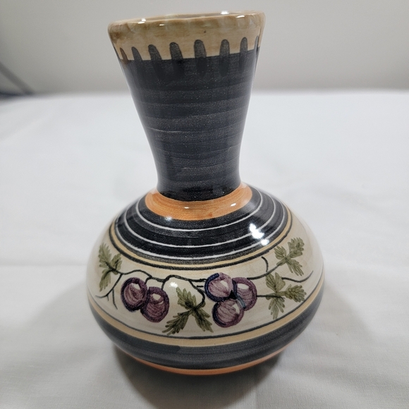Tonala Mexican Art Pottery Vase Hand Painted Floral Blue Neutral 4.5 " Tall Sign - Picture 9 of 10